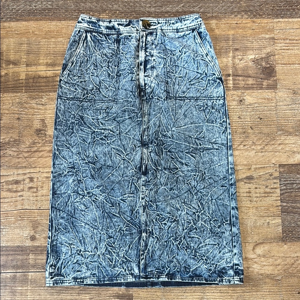 Acid Wash Midi Denim Skirt